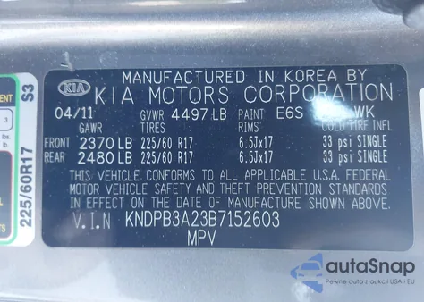 2011 Kia Sportage Lx из США, поврежденный, VIN KNDPB3A23B7152603